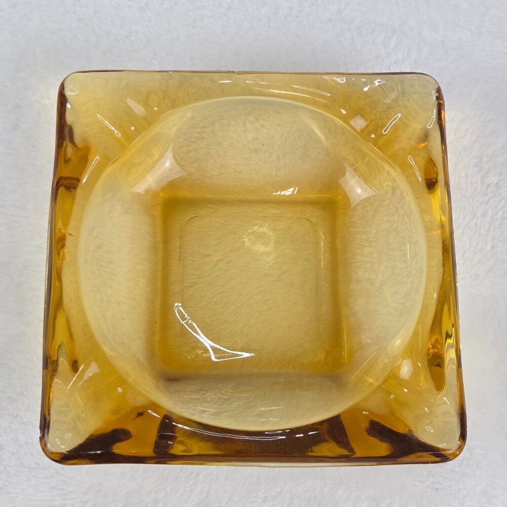Vintage Amber Glass Ashtray Square 4.75" x 4.75" Mid Century Modern Retro - Picture 5 of 10